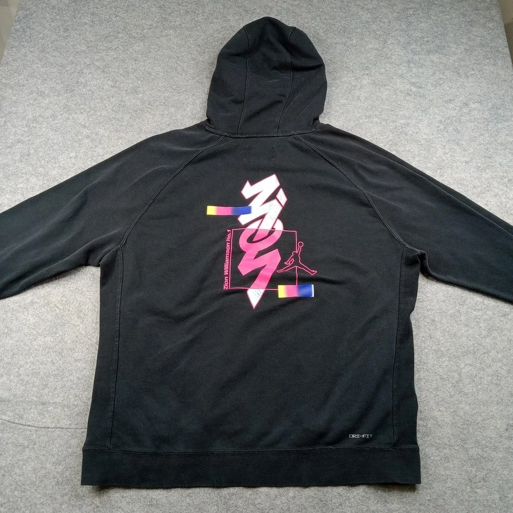 Jordan Hoodie‎ Mens XL Black Dri-Fit Pullover Sweatshirt Number One DR2100-010
